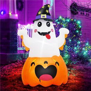4FT Halloween Inflatables Pumpkin Ghost Outdoor Decorations,Blow Up Yard Cute